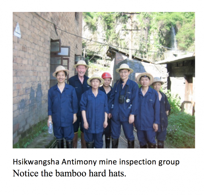 Hsikwangsha Antimony mine inspection group with bamboo hard hats. Richard Bullock