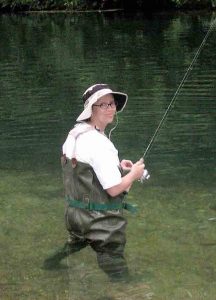 Barb in poopie suit at Bennett Spring State Park