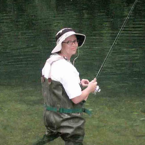 Barb in poopie suit at Bennett Spring State Park