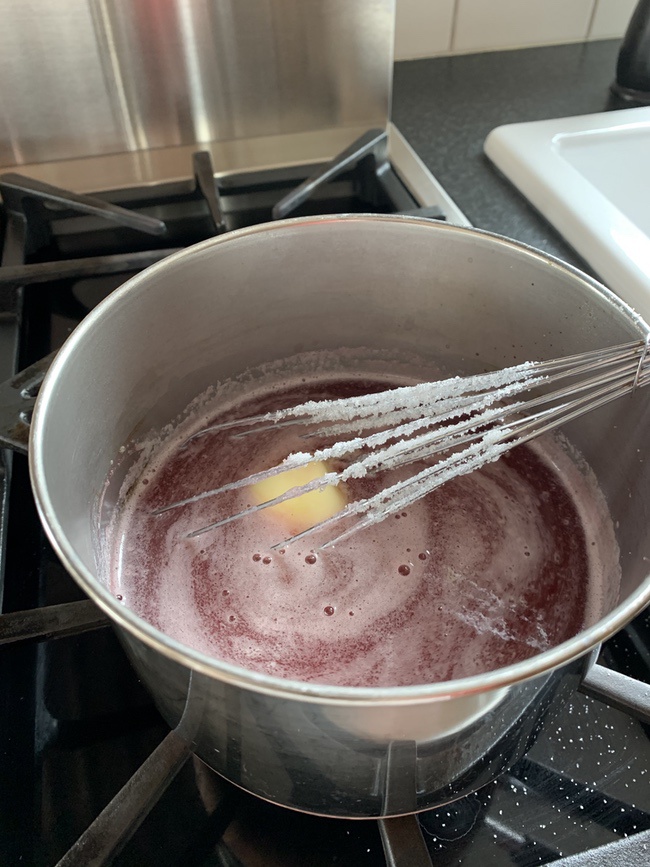 Redbud jelly on the stove