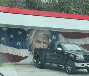 Mark Twain mural with truck