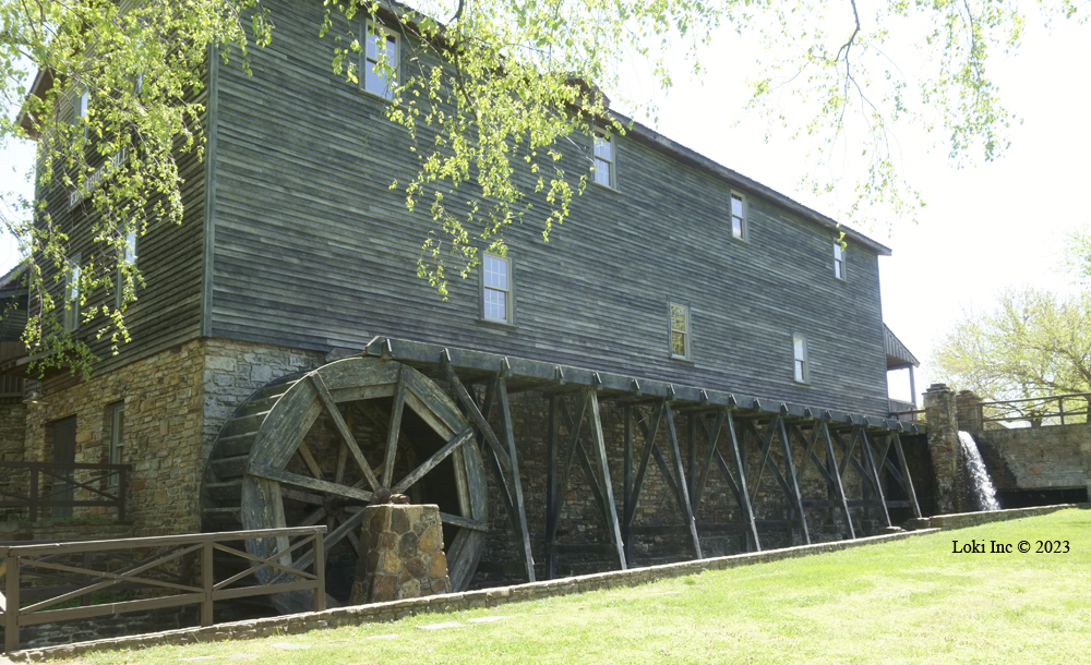 Rear quartering view of Edwards Mill