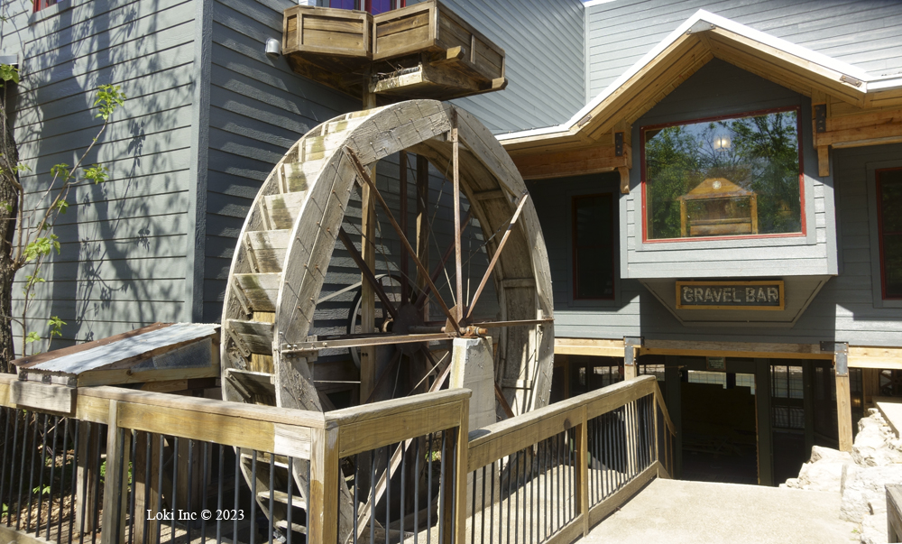 Water wheel and entrance to Gravel Bar at Dawt