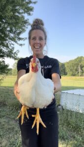 Heather Mincer and a chicken