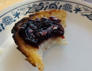 blackberry jam on muffin