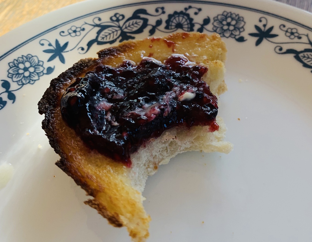 blackberry jam on muffin