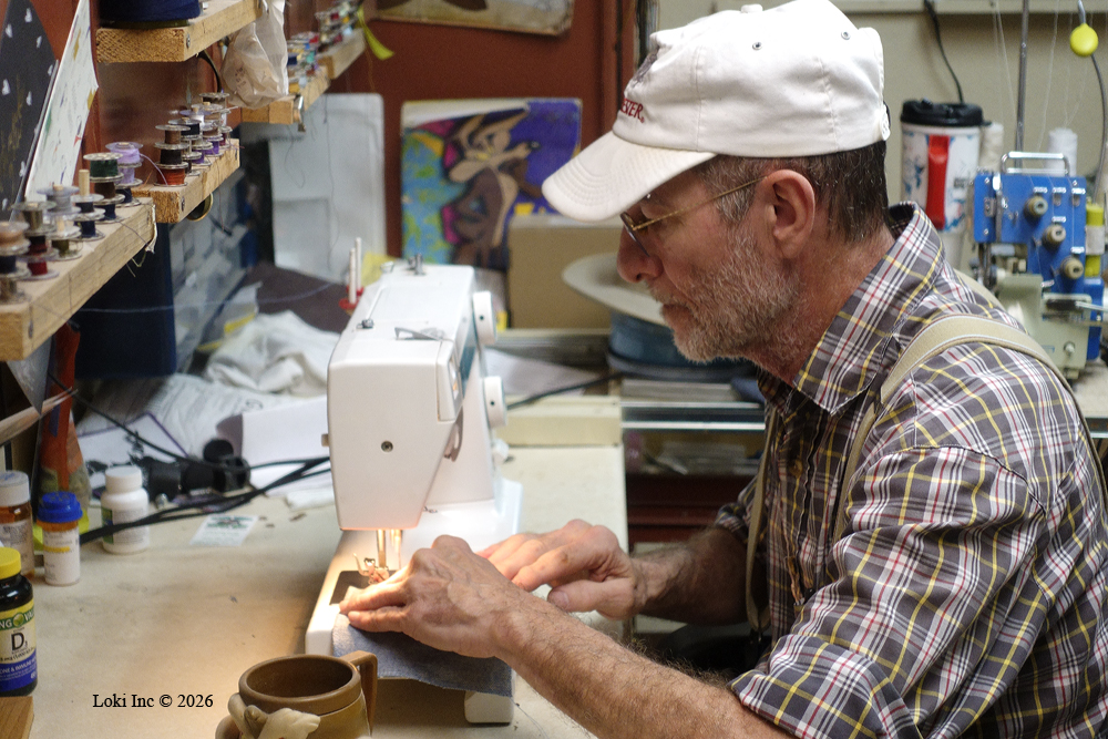Thomas Reemes at the sewing machine